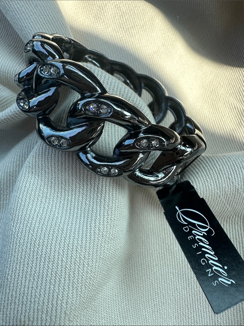 Premier Designs New Vintage “Roxy” Dark Gunmetal Chain-Link Rhinestone Bracelet